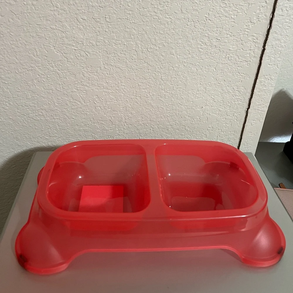 Divided Bowl Red Non-Skid Food & Water Pet Cat Dog Bowl 16oz Divided Dish